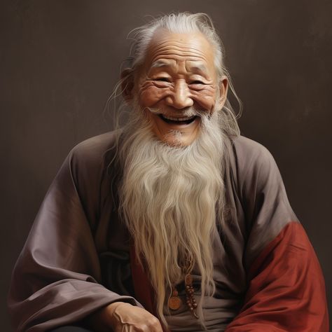 Asian Old Man, Old Chinese Man, Japanese Old Man, Fantasy People, Man Smiling, Old Monk, Asian Crafts, Man Design, Oldest Human