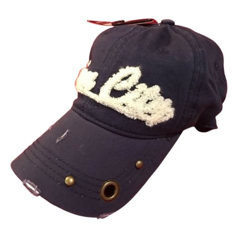 Brand New Ball Cap In Solid Dark Blue With White Tufted Embroidery "Ocean City" Has Natural Distressing And Brass Grommet And Stud Details. Adjustable Back Velcro Band. One Size. Embroidery Ocean, Tufted Embroidery, Skullcap Hat, Bowl Hat, Running Cap, Flat Bill Hats, Adidas Hat, Man Hat, Newsboy Cap