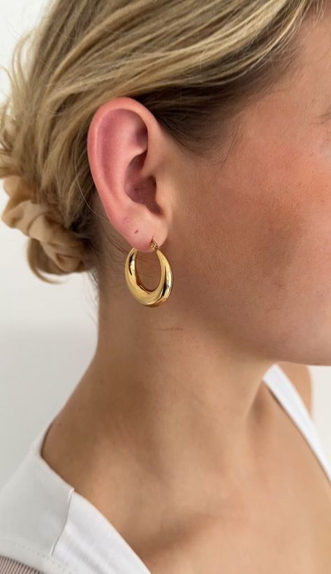 Golden hoop earrings | hoop earrings | earrings | golden jewelry Thick Gold Hoop Earrings, Thick Gold Hoops, Golden Hoops, Poster Anime, Chunky Hoop Earrings, Hypoallergenic Jewelry, Luxury Packaging, Elegant Nails, Gold Hoops