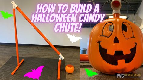 Step-by-step instructions with a How-To video and links to supplies needed to build your own Halloween Candy Chute. Boo Ideas, Halloween Hunt, Diy Halloween Candy, Activities Director, Diy Lemonade Stand, Fall Creations, Pvc Projects, Halloween Cans, Stem Challenge