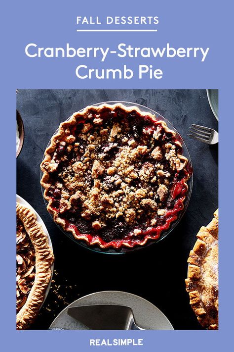 Cranberry-Strawberry Crumb Pie | This holiday pie recipe is perfect for Thanksgiving, Christmas, and any day during the winter months. Click here for the full recipe and more holiday desserts. #recipes #recipeideas #realsimple #recipesfall #fallideas #fallfoods Strawberry Cranberry Pie, Holiday Pies Recipes, Fall Recipes Appetizers, Fall Recipes Dinner, Crumb Pie, Cranberry Compote, Holiday Pie, Fall Crockpot Recipes, Dinner Fall