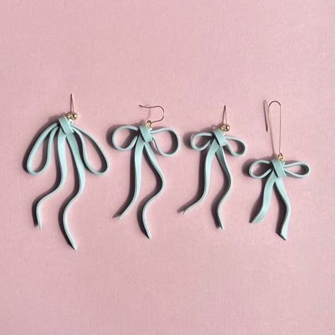 Mini Bow on Long Hook Clay Earrings - Etsy Canada Polymer Clay Letter Earrings, Polymer Clay Bow Earrings, Clay Bow Earrings, Bow Clay Earrings, Beaded Bow Earrings, Fimo Clay Jewelry, Polymer Clay Earrings Diy Ideas, Fimo Clay Earrings, Crayola Air Dry Clay