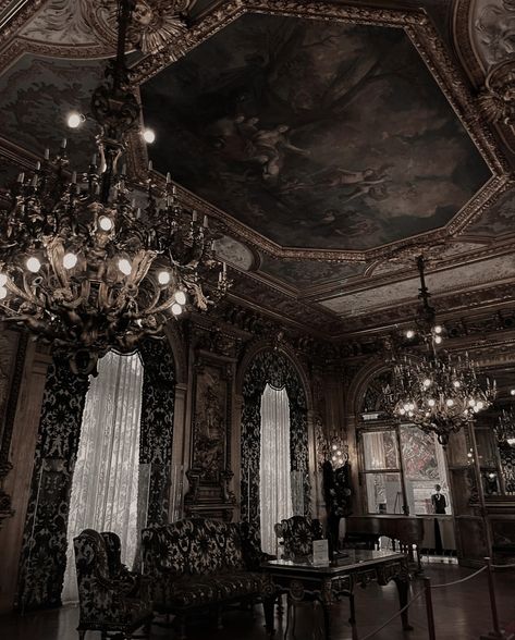 Victorian Goth Room, Royal Aesthetic Castle, Classical Academia, Victorian Gothic Aesthetic, Baroque Interior Design, Victorian Gothic Decor, Darkest Academia, Marble House, Academia Aesthetics