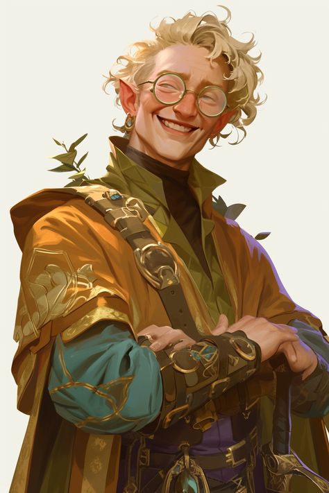 dnd portrait of a halfling cleric from the midwestern part of america, he's middle aged, vibrantly dressed, jovial and happy Dnd Human Male Middle Age, Interesting Dnd Characters, Dnd Family Portrait, Vistani Character Art, Mentor Character Design, Dnd Sidekick, Middle Aged Character Design, Acolyte Dnd, Dnd Old Lady