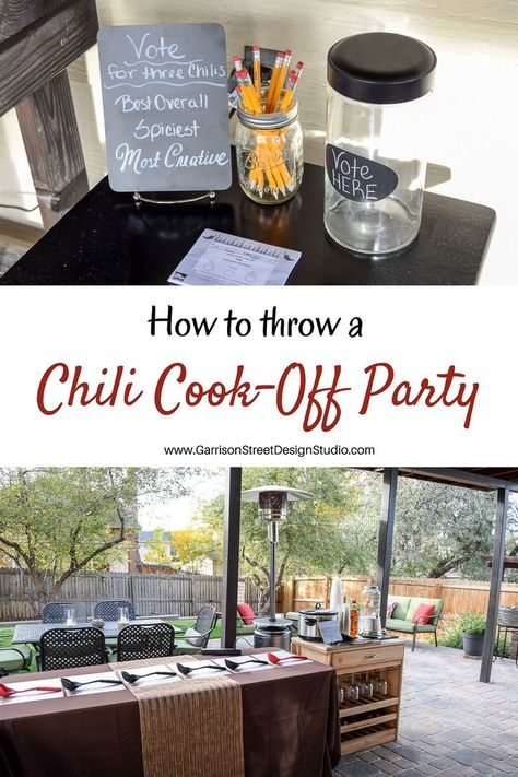 Cook Off Party Ideas, Chili Cook Off Party, Chilli Cookoff, Chili Fest, Fall Chili, Chili Contest, Chili Party, Breakfast Gift Basket, Chili Bar