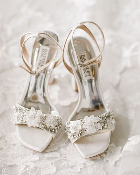 Bridal Shoes Badgley Mischka, Bradley Mischka Wedding Shoes, Bagley Mischka Wedding Shoes Brides, Block Heels Wedding Shoes, Bridal Heels Block Heel, White Bridal Shoes Block Heel, Floral Wedding Heels, Wedding Shoes Badgley Mischka, Block Heel Bridal Shoes