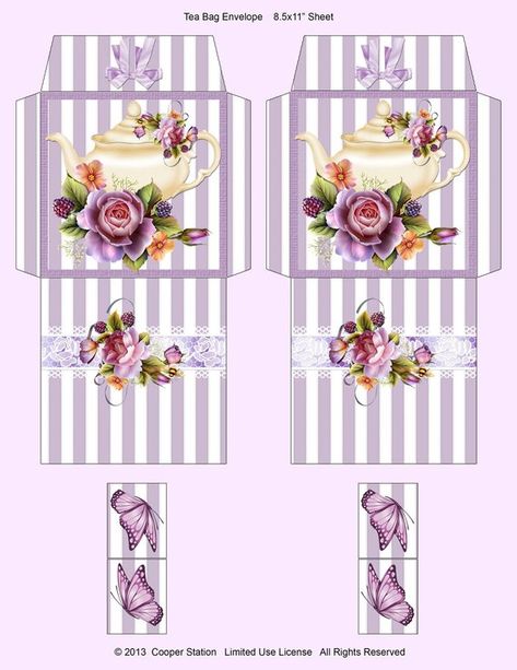 Diy Tea Bags, 3d Templates, Valentine Tea, Butterfly Tea, Teapot Design, Tea Diy, Tea Bag Holder, Envelope Template, Rose Tea