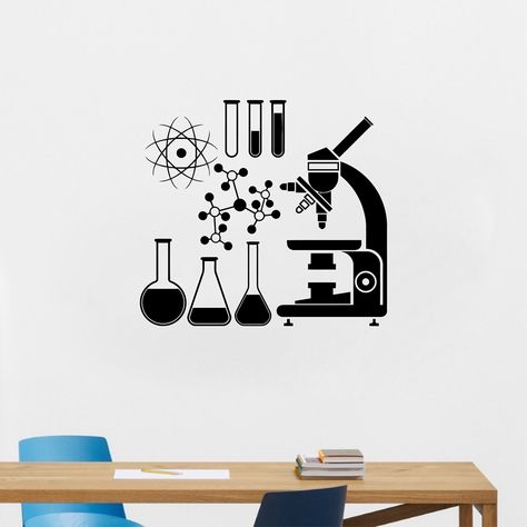 School Laboratory, Wall Art Mural, Science Decor, School Murals, Microscopes, School Stickers, Sticker Mural, Vinyl Wall Stickers, School Decorations