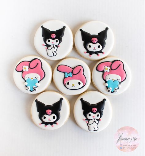 Sanrio Cookies Decorated, Kuromi Cookies, Sanrio Sugar Cookies, My Melody Cookies, Sanrio Cookies, Happy Birthday Drawings, Hello Kitty Cookies, Hello Kitty Birthday Cake, Barbie Doll Cakes