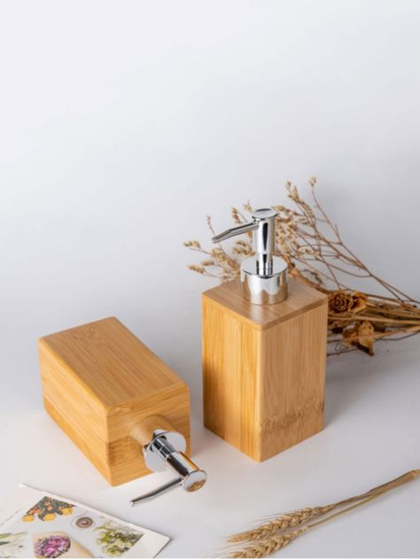 Khaki    Wood   Embellished   Bathroom Lotion Dispenser, Bathtub Accessories, Wood Sizes, Diy Supplies, Soap Dispenser, Floating Nightstand, Bath, Soap, Wood