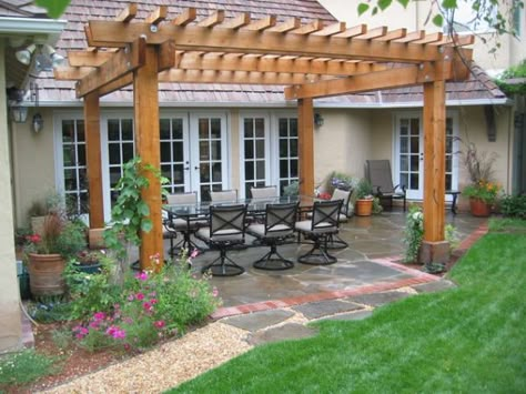 18 Patio Pergola Ideas, Perfect For The Upcoming Summer Days When hubby has nothing else to do.ha! Garage Pergola, Pergola Diy, Balkon Decor, Concrete Patios, Patio Pergola, Pergola Design, Backyard Pergola, Outside Living, Pergola Kits