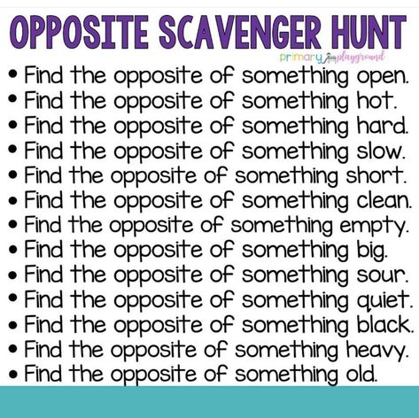 Opposites Games For Preschool, Opposites Kindergarten Activities, Opposite Week Preschool, Teaching Opposites Preschool, Opposite Games For Preschoolers, Opposites Theme Preschool, Opposite Day Activities, Preschool Opposites Activities, Kid Scavenger Hunt Ideas