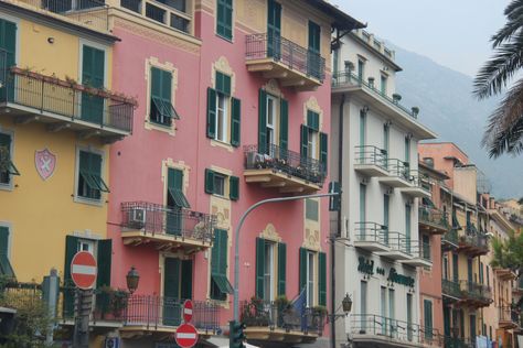 MY ITALY....Arenzano  Gorgeous coloured townhouses and apartments line the road, looking out to sea  photo by jadoretotravel Italian Townhouse, Italian Neighborhood Aesthetic, Italian House By The Sea, Italian Neighborhood, Italian Coastal Towns, Italian Photography, Nice Restaurant, Lovely Houses, Livorno Italy Beach