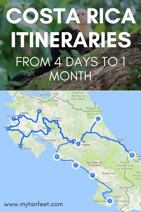 Looking for sample Costa Rica itineraries? Check out our itinerary ideas from 4 days to 1 month: https://mytanfeet.com/costa-rica-travel-tips/costa-rica-itinerary-ideas/    Costa Rica | Costa Rica travel tips Costa Rica Itinerary, Costa Rico, Cost Rica, Costa Rica Honeymoon, Costa Rica Adventures, Costa Rica Travel Guide, Living In Costa Rica, Itinerary Ideas, Visit Costa Rica