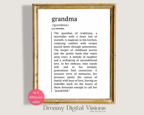 Grandma Wall Art, Grandma Definition, Gifts Grandma, Gift From Grandkids, Love Wisdom, Style Definition, Dictionary Prints, Grandma Gift, Printer Paper