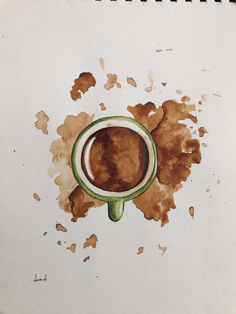 Coffee Watercolor Painting Easy, Coffee Watercolor Art, Coffee Watercolor Painting, Watercolor Art Coffee, Coffee Cup Watercolor, Watercolor Coffee Cup, Watercolor Painting Easy, Draw Watercolor, Coffee Watercolor