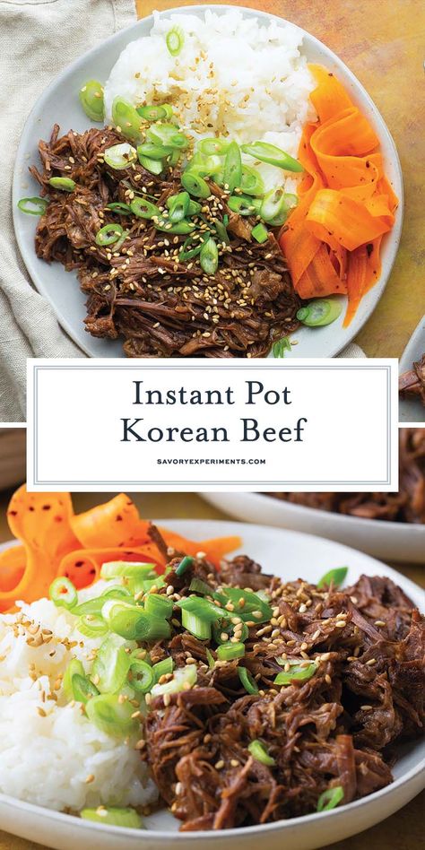 This Korean Barbecue Beef recipe makes tender shredded beef in your Instant Pot. Cook the beef in a savory, sweet and slightly spicy sauce! Beef Lo Mein Recipe, Korean Beef Recipes, Shredded Beef Recipes, Asian Steak Bites, Beef Barbecue, Barbecue Recipe, Beef Recipe Instant Pot, Bulgogi Recipe, Mongolian Beef Recipes