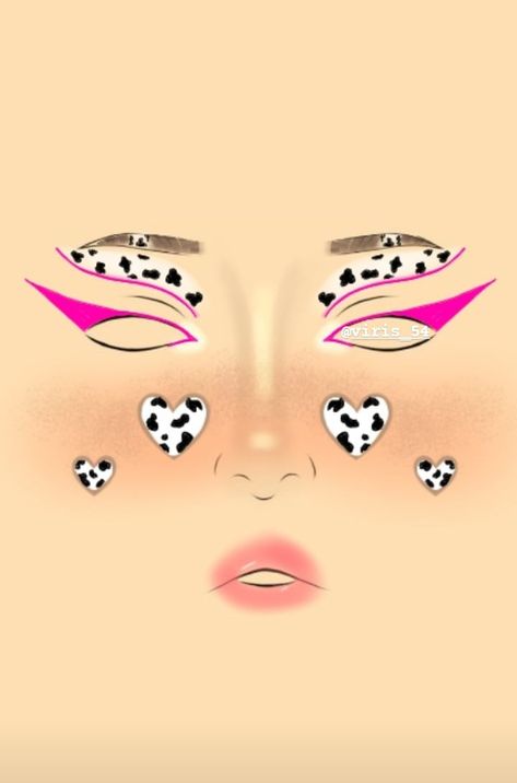 Maquillaje vaquita 🐮 Cow Print Makeup, I Heart Makeup, Makeup Ojos, Face Charts, Makeup Drawing, Anime Makeup, Makeup Face Charts, Face Chart, Fancy Makeup