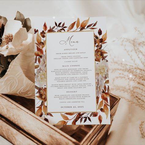 Fall Wedding Menu, Autumn Wedding Food, Roast Rack Of Lamb, Autumn Core, Wedding Food Menu, Wedding Drink Menu, 21 Diner, Menu Card Template, Autumnal Wedding