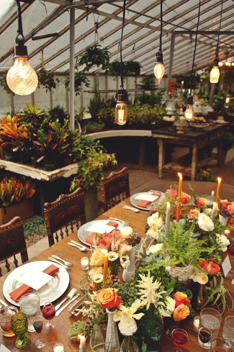 Greenhouse Party, Buffet Style Dinner, Outdoor Dinner Party, Gathering Ideas, Backyard Bonfire, Company Dinner, Winter Greenhouse, Fancy Table, House Concept