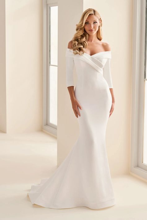 Fitted Wedding Dress | E2536 Enchanting By Mon Cheri, Portrait Neckline, Look Sophisticated, Fitted Wedding Dress, Dress Order, Mon Cheri, Bridal Beauty, Elegant Wedding Dress, Bridal Shop