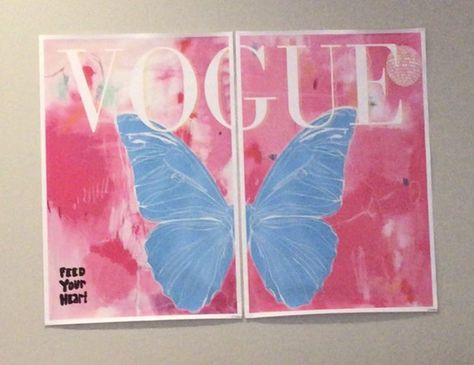 #vogue#pink#butterfly Vogue Butterfly Wall Art, Vogue Canvas Painting, Vogue Paintings, Vogue Butterfly, Redecorate Room, Preppy Watercolor, Vogue Pink, Vogue Poster, Cute Easy Paintings