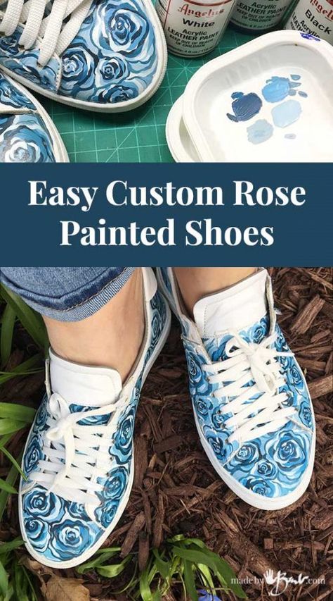 Easy Custom Rose Painted Shoes - Made By Barb - artsy upcycle for feet Paint Leather Shoes, Painting Sneakers, Sharpie Shoes, Artsy Shoes, Leather Painting, Painting Shoes, Paint Leather, Painted Canvas Shoes, Painted Clothing