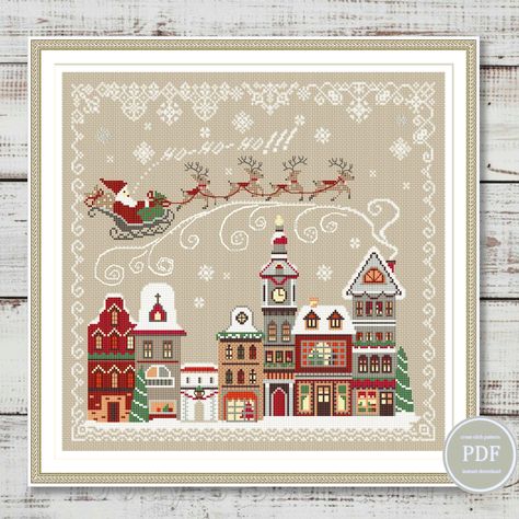 Please note this is a PDF scheme only. No fabric, floss, or other materials are included in the listing. It is a digital pattern PDF format and will be avai Cross Stitch Projects Ideas, Holiday Cross Stitch Patterns, Holiday Cross Stitch, Xmas Cross Stitch, Winter Cross Stitch, Needle Crafts, Santa Claus Is Coming To Town, Miniature Quilts, Stitch Christmas