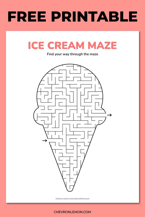 Free printable ice cream maze Printable Ice Cream, Ice Cream Games, Ice Cream Crafts, Printable Games For Kids, Mazes For Kids, Ice Cream Day, Ice Cream Theme, Summer Printables, English Games