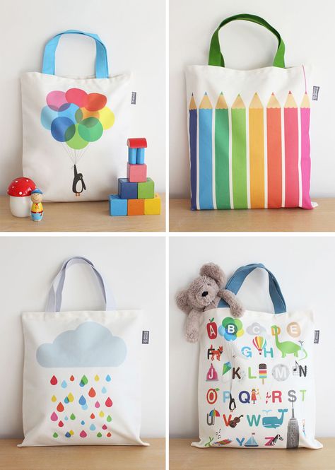 Happy bags from Showler & Showler | Babyccino Kids | Bloglovin’ Diy Tas, Diy With Kids, Handpainted Tote Bags, Desain Tote Bag, Sac Tote Bag, Canvas Bag Design, Kids Totes, Sac Diy, Diy Tote