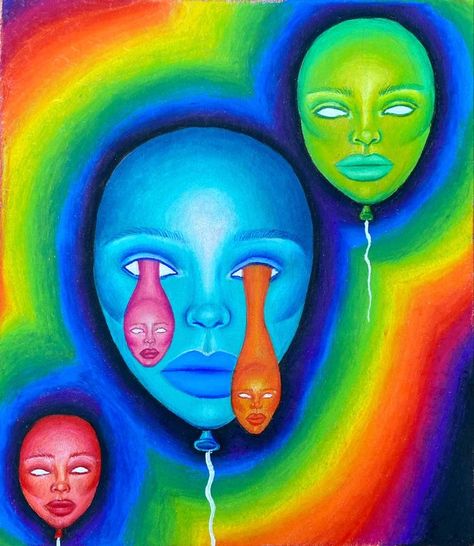 Phycedelic Art Hippie, Weird Aesthetic Art, Weirdcore Painting, Weird Painting Ideas, Weird Art Aesthetic, Weird Paintings, Trippy Drawings, Hippie Painting, Black Art Painting