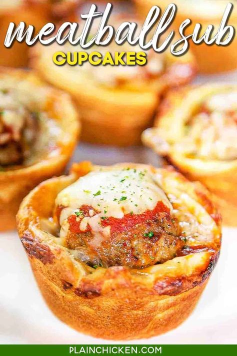 Meatball Cupcakes, Frozen Italian Meatballs, Meatballs Marinara, Meatball Sub, Chicken Appetizers, Meatball Subs, Plain Chicken, Frozen Meatballs, Crescent Roll Recipes