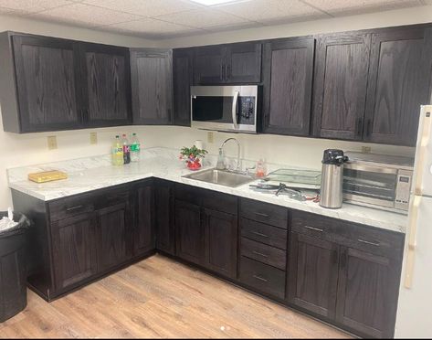 Ebony Stained Cabinets, Stained Oak Kitchen Cabinets, Stain Oak Cabinets, Stained Oak Cabinets, Flat Cabinet Doors, Stained Wood Cabinets, Flat Cabinets, Milk Paint Colors, Stained Kitchen Cabinets