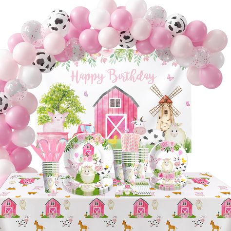 PRICES MAY VARY. 【Farm Birthday Decorations Kit】We carefully prepare your farm animal birthday party supplies is designed with watercolor cows, pigs, and sheep, and match balloon arch, farm theme birthday backdrop, which looks fabulous and exquisite, and you can easily create a dynamic party atmosphere for kids 【What Will You Get】Farm party decorations for birthday included 24pcs 9'' dinner plates, 24pcs 7'' dessert plates, 24pcs paper napkins, 24pcs paper cups, 24set cutlery, 24pcs paper straws Farm Animal Birthday Party Decorations, Animal Birthday Party Decorations, Watercolor Cows, Farm Animal Birthday Party, Balloon Arch Backdrop, Farm Party Decorations, Barnyard Theme, Farm Theme Birthday, Farm Animals Birthday Party