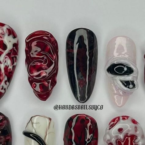 ℭ𝔥𝔢𝔶𝔢𝔫𝔫𝔢⚔️| Press-On Nail Artist❤️‍🔥 on Instagram: "Dark Art 🖼️   #nails #darkart #gothnails #darknails #gorenails #rednails #blacknails #creepynails #nailart #3dnailart #gore #horrornails #almondnails #spinenails" Gore Nails, Goth Nails, Dark Nails, Art Nails, Artist On Instagram, Black Nails, Nail Artist, Red Nails, Dark Art