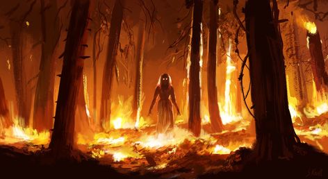 Freelance Illustrator Stefan Koidl - Imgur Fire Witch, Arte Peculiar, Fire Painting, Forest Fire, Creepy Art, 판타지 아트, Beautiful Drawings, Art Anime, Art Beautiful