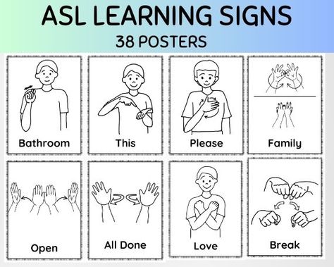 Kids Sign Language, Baby Asl, Sign Language Poster, Asl Classroom, Sign Language For Toddlers, Language Poster, Asl Lessons, Simple Sign Language, Asl Sign Language Words