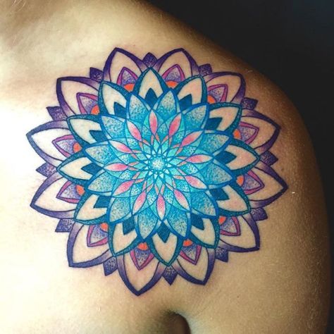 Mandala Tattoo Colorful, Colored Mandala Tattoo, Mandala Tattoo Color, Kid Tattoos, Colorful Mandala Tattoo, Small Mandala Tattoo, Elbow Tattoo, Mandala Lotus, Vegan Tattoo