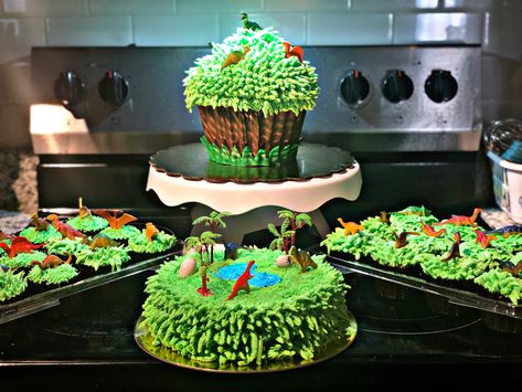 Cake, Giant Cupcake and cupcakes Dream Bakery, Giant Cupcake, Giant Cupcakes, Dinosaur Theme, Dinosaurs, Cupcake, Cake