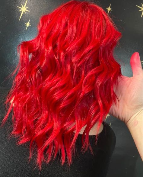 Fire Engine Red Hair Color, Neon Red Hair Color, Electric Red Hair, Fire Truck Red Hair, Bright Red Hair Color Short, Light Red Hair Dye, Bright Red Hairstyles, Bright Red Balayage Hair, Red Dye Hair