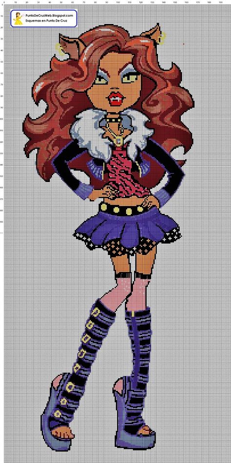 Monster High - Clawdeen Crochet Monster High, Pokemon Cross Stitch, Arte Monster High, Tiny Cross Stitch, Pixel Art Templates, Pixel Crochet, Pixel Art Grid, Minecraft Pixel Art, Pixel Pattern