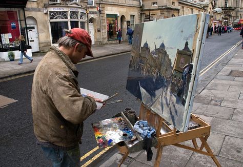 Taken back in November, I saw this painter on Pultney Street in Bath, on a busy Saturday (match Day for Bath Rugby) making finishing touches to his picture. I had a brief chat, the artist is Peter Brown. I wish I'd have taken a close-up of his oils which you can just make out, were a glourious blaze of colours. Street Painter, Plein Air Easel, Peter Brown, Artist Studios, Easel Painting, Vincent Van Gogh Art, Brown I, Contemporary Landscape Painting, Match Day