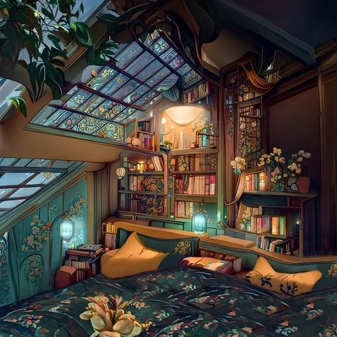 Studio Apartment Drawing, Solarpunk Room, Anime Room Illustration, Belles Bedroom, Room Illustration, Comfort Art, Bedroom Drawing, Anime Room, Fantasy House