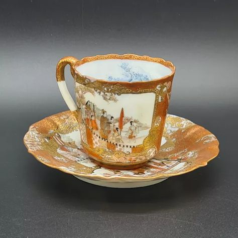 Antique Japanese Kutani Kaburaki Sei Porcelain Cup and Saucer Hand Painted Meiji • $656.36 Kutani Porcelain, Taisho Period, Japanese Porcelain, Porcelain Cup, Same Style, Porcelain Painting, Beautiful Landscapes, Cup And Saucer, Landscape Design