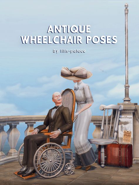 ANTIQUE WHEELCHAIR POSES | Lili's Palace on Patreon Antique Wheelchair, Wheelchair Poses, Sims4 Poses, Retro Ponytail, 1920s Decor, Sims 4 Decades Challenge, Digital Drawing Tablet, Die Sims 4, 4 Poses