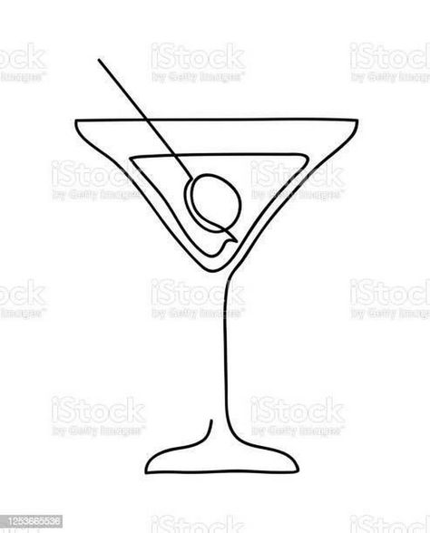 A set of colorful cocktail icons, tailored for mobile apps, digital menus, and websites needing an inviting look. Martini Glass Drawing Simple, Line Art Cocktail, Fine Line Martini Glass Tattoo, Martini Drawing Simple, Cocktail Line Art, Cocktail Glass Drawing, Bartender Tattoo Ideas, Martini Glass Tattoo, Martini Tattoo