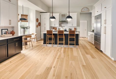 Top Hardwood Floor Trends & Colors for 2023 Natural Hickory Floors, Hardwood Floor Kitchen, Hickory Floors, Hickory Flooring, Oak Hardwood Flooring, Flooring Trends, Wide Plank Flooring, Engineered Flooring, Floor To Ceiling