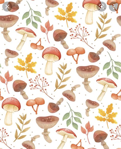 Autumn Pattern Illustration, Mushroom Background, Cottagecore Art, Mushroom Pictures, Cute Fall Wallpaper, Rabbit Art, Fall Prints, Mushroom Art, Cute Patterns Wallpaper