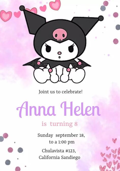 Kuromi Theme, Sanrio Birthday, Birthday Invitation Card Template, Background For Powerpoint Presentation, Kindergarten Reading Worksheets, Reading Worksheets, Kindergarten Reading, Party Card, Powerpoint Presentation