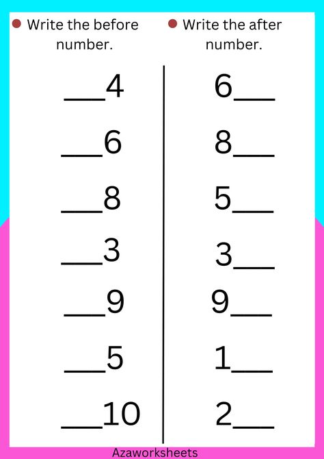 After Before Number Worksheet, Maths Worksheet For Lkg Students, Before And After Worksheets Kindergarten, Numbers Worksheet For Nursery, After And Before Numbers Worksheet, Maths Worksheet For Class Nursery, Work Sheets For Nursery, Number Before And After Activities, Math Worksheets For Nursery